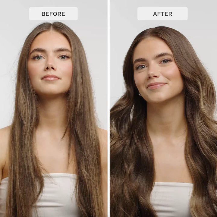 Before and after comparison of a woman using Hairburst Mini Long & Healthy Hair Mask